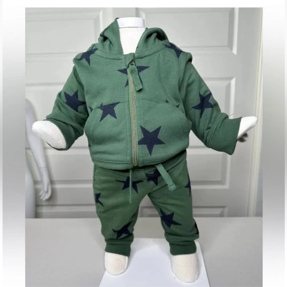 PRIMARY STAR PRINT 2 PIECE SWEAT SUIT JOGGERS FRONT ZIP HOODIE SWEATER INFANT